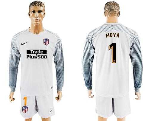 Atletico Madrid #1 Moya White Goalkeeper Long Sleeves Soccer Club Jersey