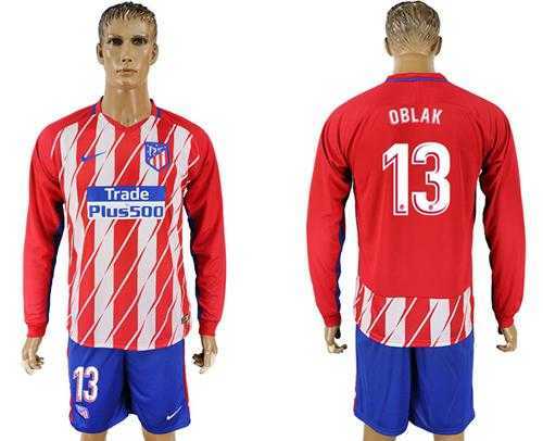Atletico Madrid #13 Oblak Home Long Sleeves Soccer Club Jersey