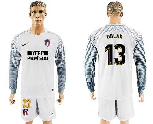 Atletico Madrid #13 Oblak White Goalkeeper Long Sleeves Soccer Club Jersey