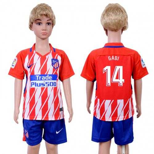 Atletico Madrid #14 Gabi Home Kid Soccer Club Jersey