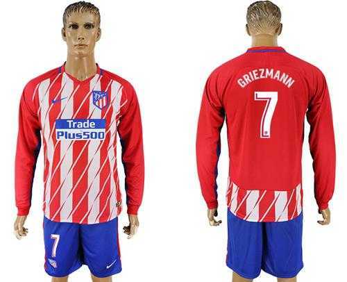 Atletico Madrid #7 Griezmann Home Long Sleeves Soccer Club Jersey