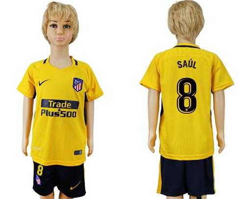 Atletico Madrid #8 Saul Away Kid Soccer Club Jersey