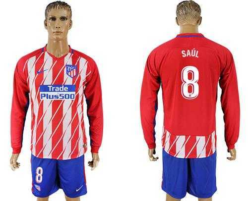 Atletico Madrid #8 Saul Home Long Sleeves Soccer Club Jersey