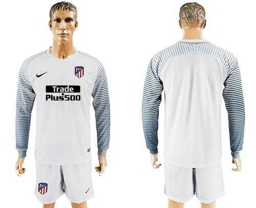 Atletico Madrid Blank White Goalkeeper Long Sleeves Soccer Club Jersey