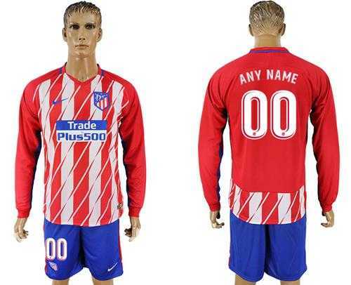 Atletico Madrid Personalized Home Long Sleeves Soccer Club Jersey