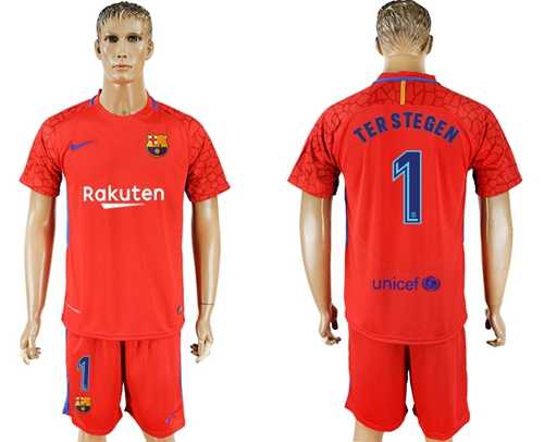 Barcelona #1 Ter Stegen Red Goalkeeper Soccer Club Jersey