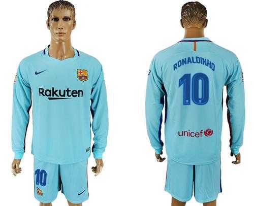 Barcelona #10 Ronaldinho Away Long Sleeves Soccer Club Jersey