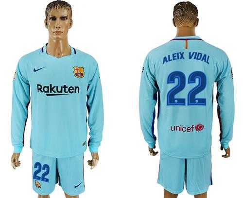 Barcelona #22 Aleix Vidal Away Long Sleeves Soccer Club Jersey