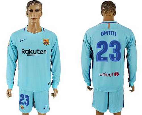 Barcelona #23 Umtiti Away Long Sleeves Soccer Club Jersey