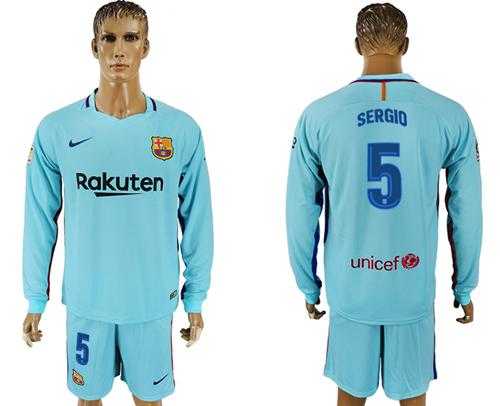 Barcelona #5 Sergio Away Long Sleeves Soccer Club Jersey
