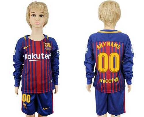 Barcelona Personalized Home Long Sleeves Kid Soccer Club Jersey