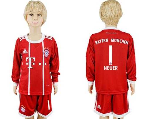 Bayern Munchen #1 Neuer Home Long Sleeves Kid Soccer Club Jersey