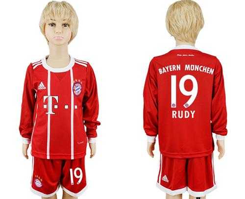 Bayern Munchen #19 Rudy Home Long Sleeves Kid Soccer Club Jersey