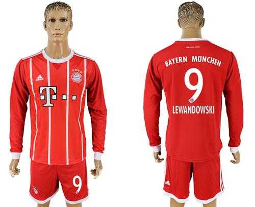 Bayern Munchen #9 Lewandowski Home Long Sleeves Soccer Club Jersey