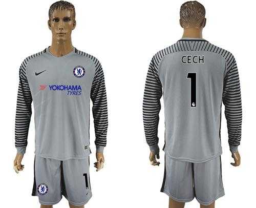 Chelsea #1 Cech Grey Goalkeeper Long Sleeves Soccer Club Jersey