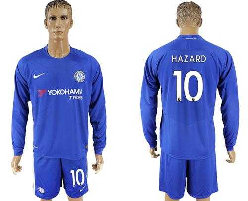 Chelsea #10 Hazard Home Long Sleeves Soccer Club Jersey