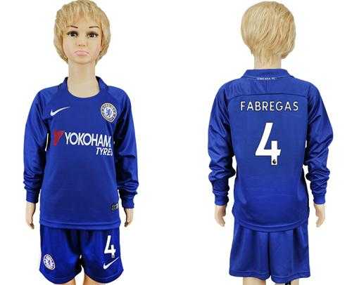 Chelsea #4 Fabregas Home Long Sleeves Kid Soccer Club Jersey