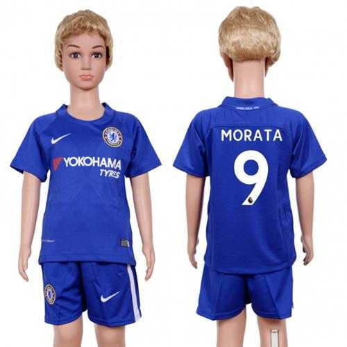 Chelsea #9 Morata Blue Home Kid Soccer Club Jersey