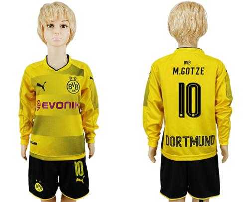 Dortmund #10 M.Gotze Home Long Sleeves Kid Soccer Club Jersey