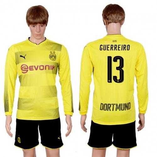 Dortmund #13 Guerreiro Home Long Sleeves Soccer Club Jersey