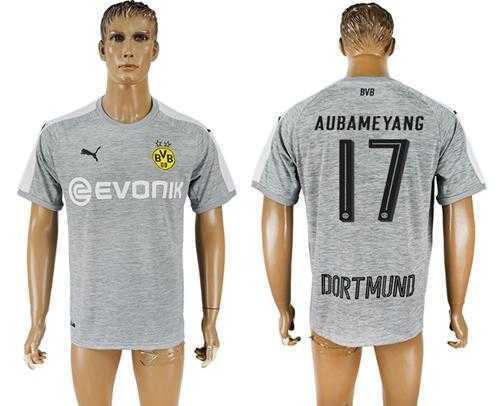 Dortmund #17 Aubameyang Grey Soccer Club Jersey