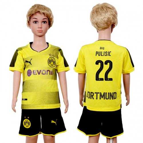 Dortmund #22 Pulisic Home Kid Soccer Club Jersey