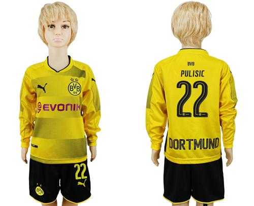 Dortmund #22 Pulisic Home Long Sleeves Kid Soccer Club Jersey