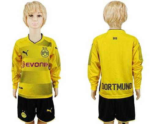 Dortmund Blank Home Long Sleeves Kid Soccer Club Jersey