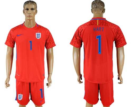 England #1 Hart Red Goalkeeper Soccer Country Jersey