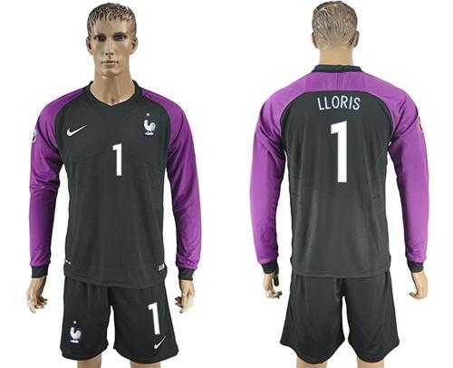 France #1 LLORIS Black Goalkeeper Long Sleeves Soccer Country Jersey