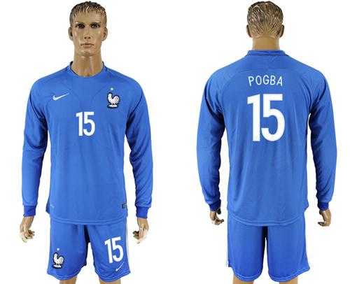 France #15 Pogba Home Long Sleeves Soccer Country Jersey