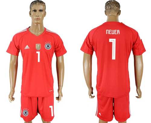 Germany #1 Neuer Red Goalkeeper Soccer Country Jersey