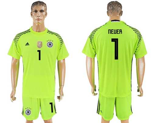 Germany #1 Neuer Shiny Green Goalkeeper Soccer Country Jersey