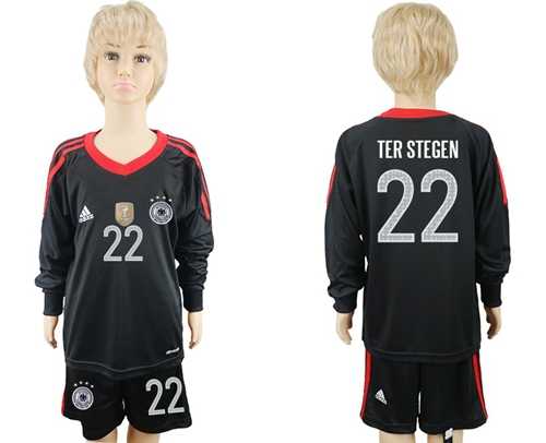 Germany #22 Ter Stegen Black Goalkeeper Long Sleeves Kid Soccer Country Jersey