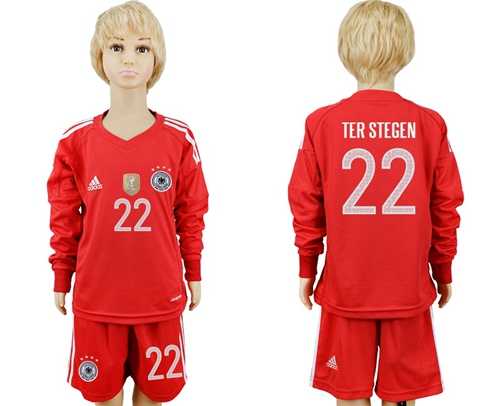 Germany #22 Ter Stegen Red Goalkeeper Long Sleeves Kid Soccer Country Jersey
