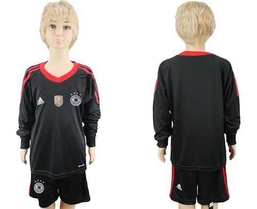 Germany Blank Black Goalkeeper Long Sleeves Kid Soccer Country Jersey