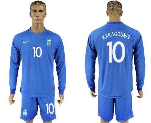 Greece #10 Karagounis Away Long Sleeves Soccer Country Jersey