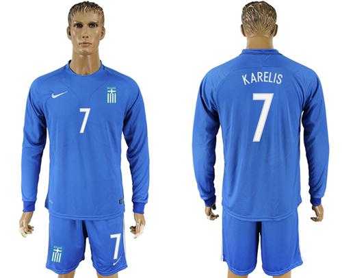 Greece #7 Karelis Away Long Sleeves Soccer Country Jersey