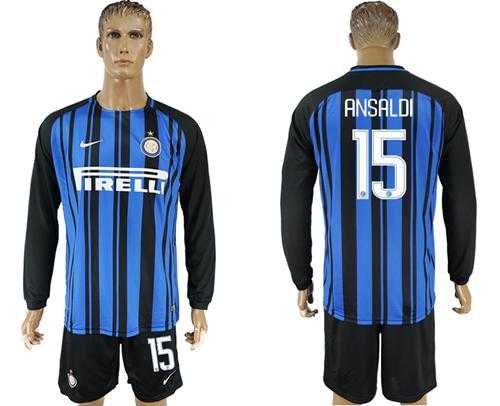 Inter Milan #15 Ansaldi Home Long Sleeves Soccer Club Jersey