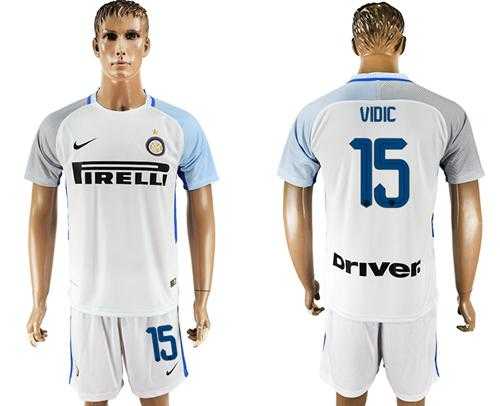 Inter Milan #15 Vidic White Away Soccer Club Jersey