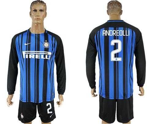 Inter Milan #2 Andreolli Home Long Sleeves Soccer Club Jersey
