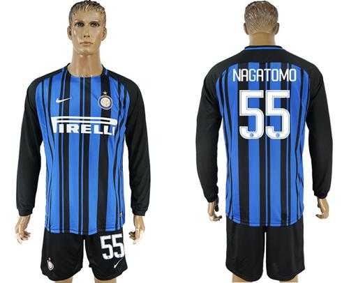 Inter Milan #55 Nagatomo Home Long Sleeves Soccer Club Jersey
