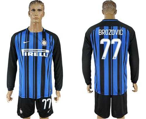 Inter Milan #77 Brozovic Home Long Sleeves Soccer Club Jersey