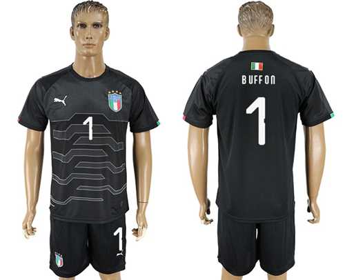 Italy #1 Buffon Black Goalkeeper Soccer Country Jersey