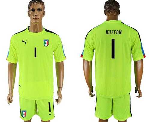Italy #1 Buffon Shiny Green Goalkeeper Soccer Country Jersey