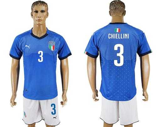 Italy #3 Chiellini Blue Home Soccer Country Jersey