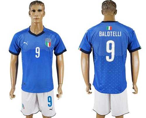 Italy #9 Balotelli Blue Home Soccer Country Jersey