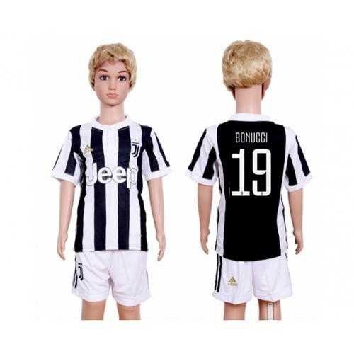 Juventus #19 Bonucci Home Kid Soccer Club Jersey