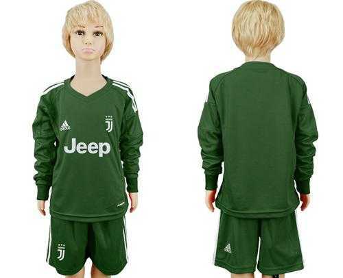 Juventus Blank Green Goalkeeper Long Sleeves Kid Soccer Club Jersey