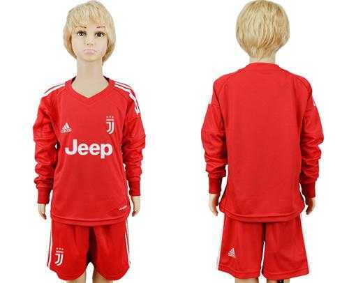 Juventus Blank Red Goalkeeper Long Sleeves Kid Soccer Club Jersey